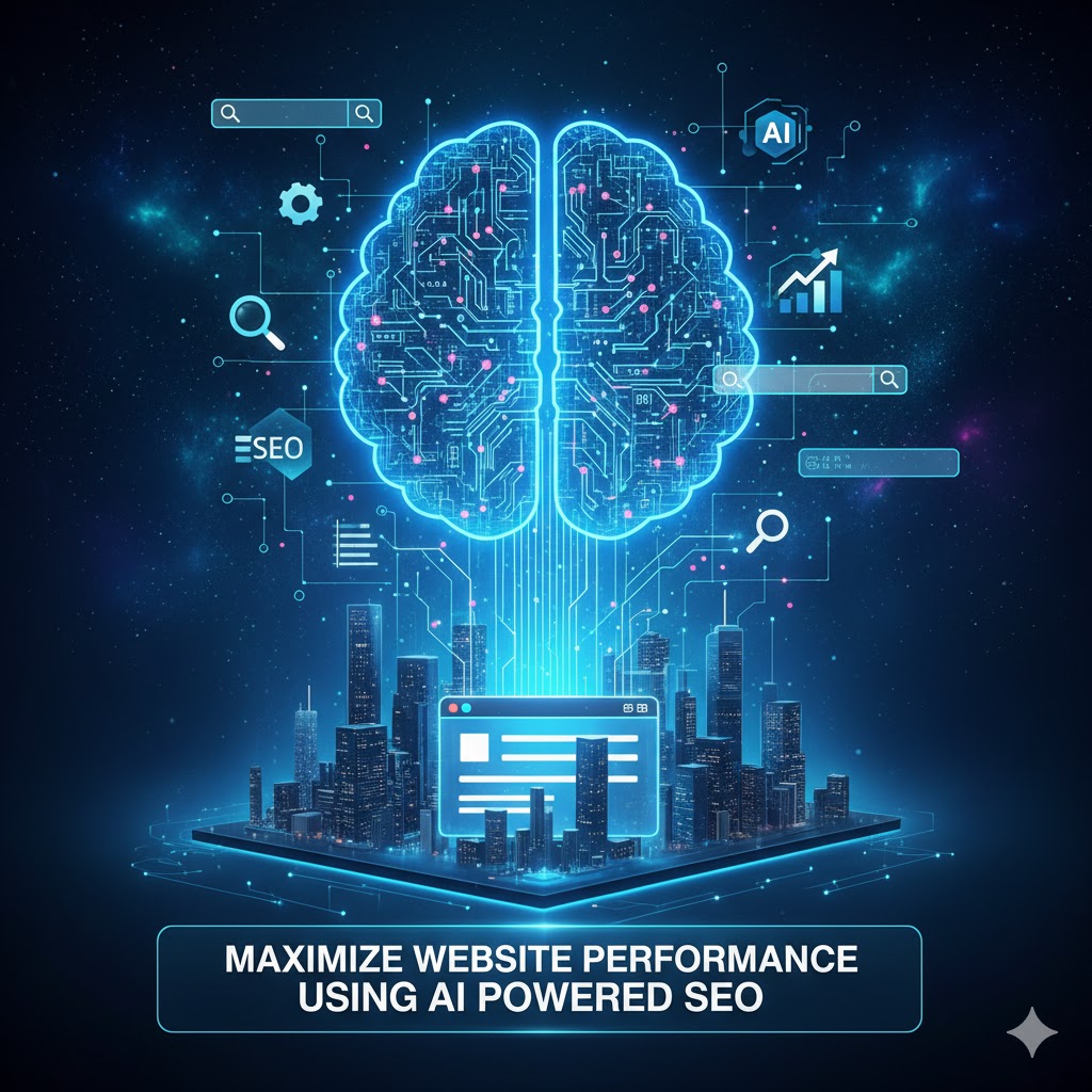 " Maximize Website Performance Using AI Powered SEO " create image